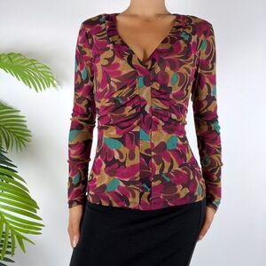 Vintage Y2K New York Company Purple Classy Boho Long Sleeve Blouse / Size: XS